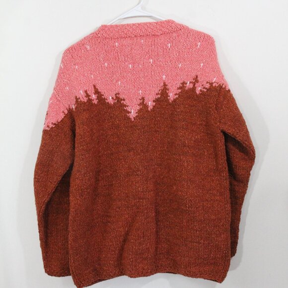 Women Chunky Knit Cardigan Sweater Hand knit Large XL Del Mundo Vintage Heavy - Picture 5 of 11
